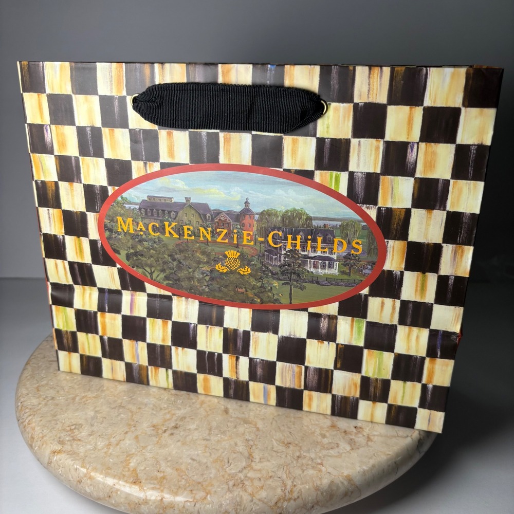 MacKenzie-Childs Shopping Gift Bag Medium Multicolor Courtly Check 8x10x5 - Picture 5 of 8